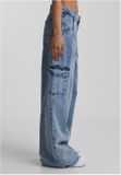 Urban Classics Ladies Mid Waist Cargo Denim Pants vintage lightblue washed