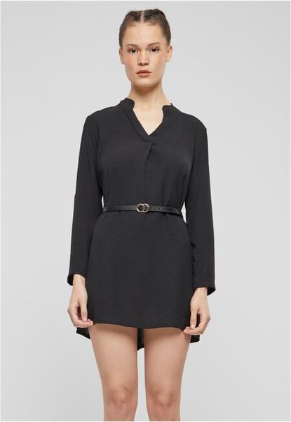 Urban Classics Cloud5ive Damen Longform Musselin Turn-Up Shirt mit Gürtel black